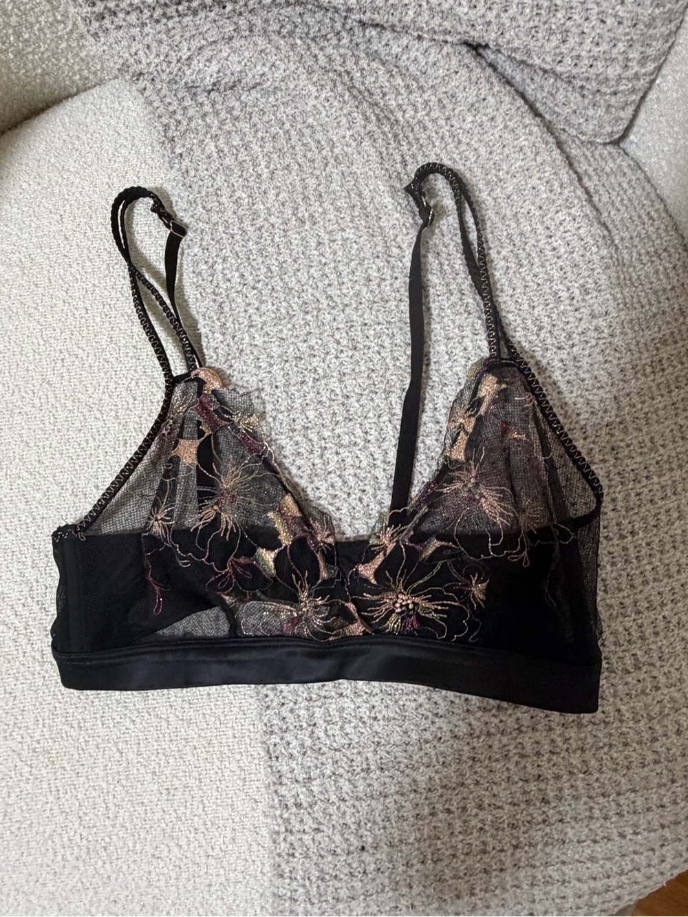 Intimissimi Embroidered Black Sheer Floral Bralette
